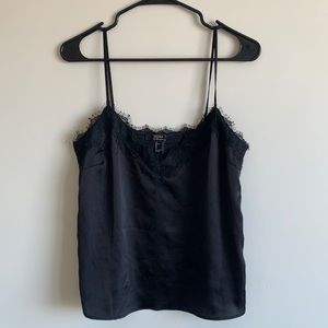 Black satin lace detailed top